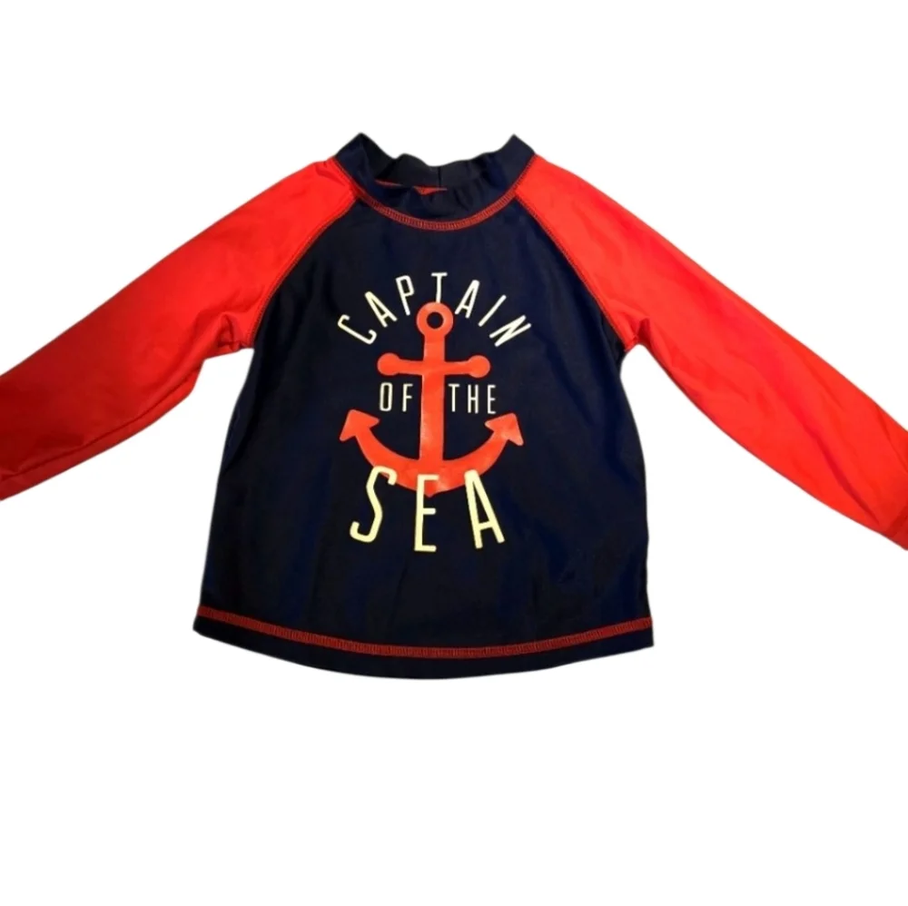 Simple Joys Carter's Toddler Swim Rash Guard Shirt 18 Months Red Blue Anchor